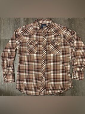 Wrangler Brown and Cream Plaid Western Shirt